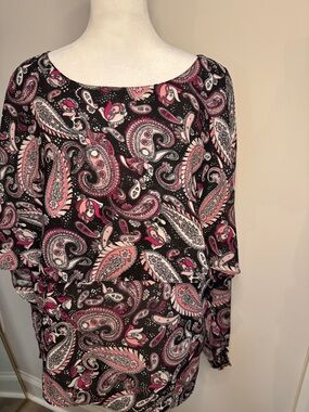 libby. edelman Black Paisley Blouse with Pink and White Accents